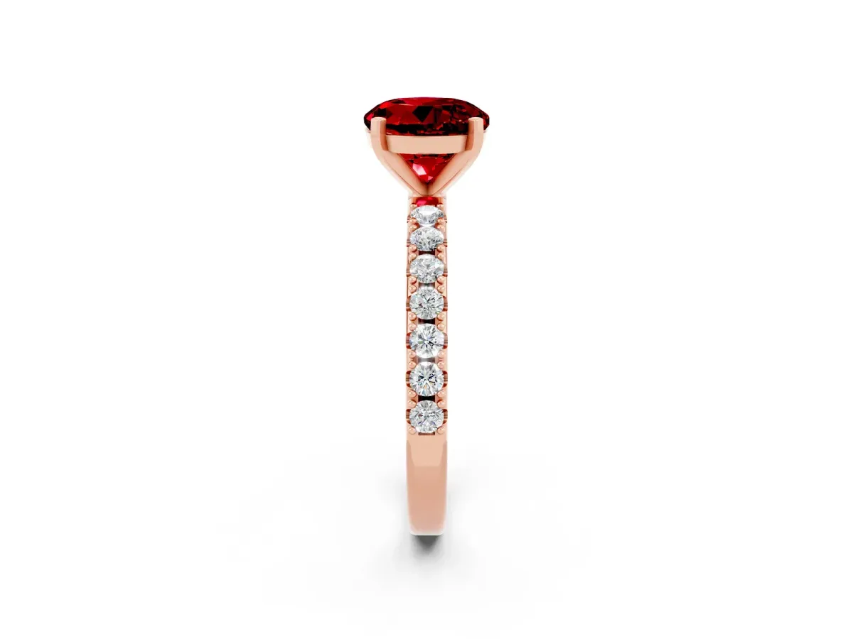 Round Cut Ruby Solitaire Pavé Band with Four-Prong Setting Rose gold