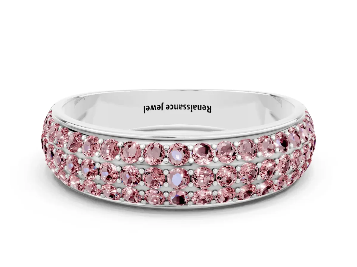 Three-Row Round Morganite Eternity Band with Shared Prong Setting White gold