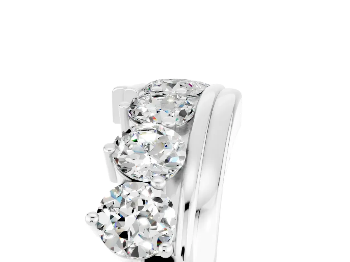 Round Moissanite Wave Band with Channel and Shared Prong Setting Silver
