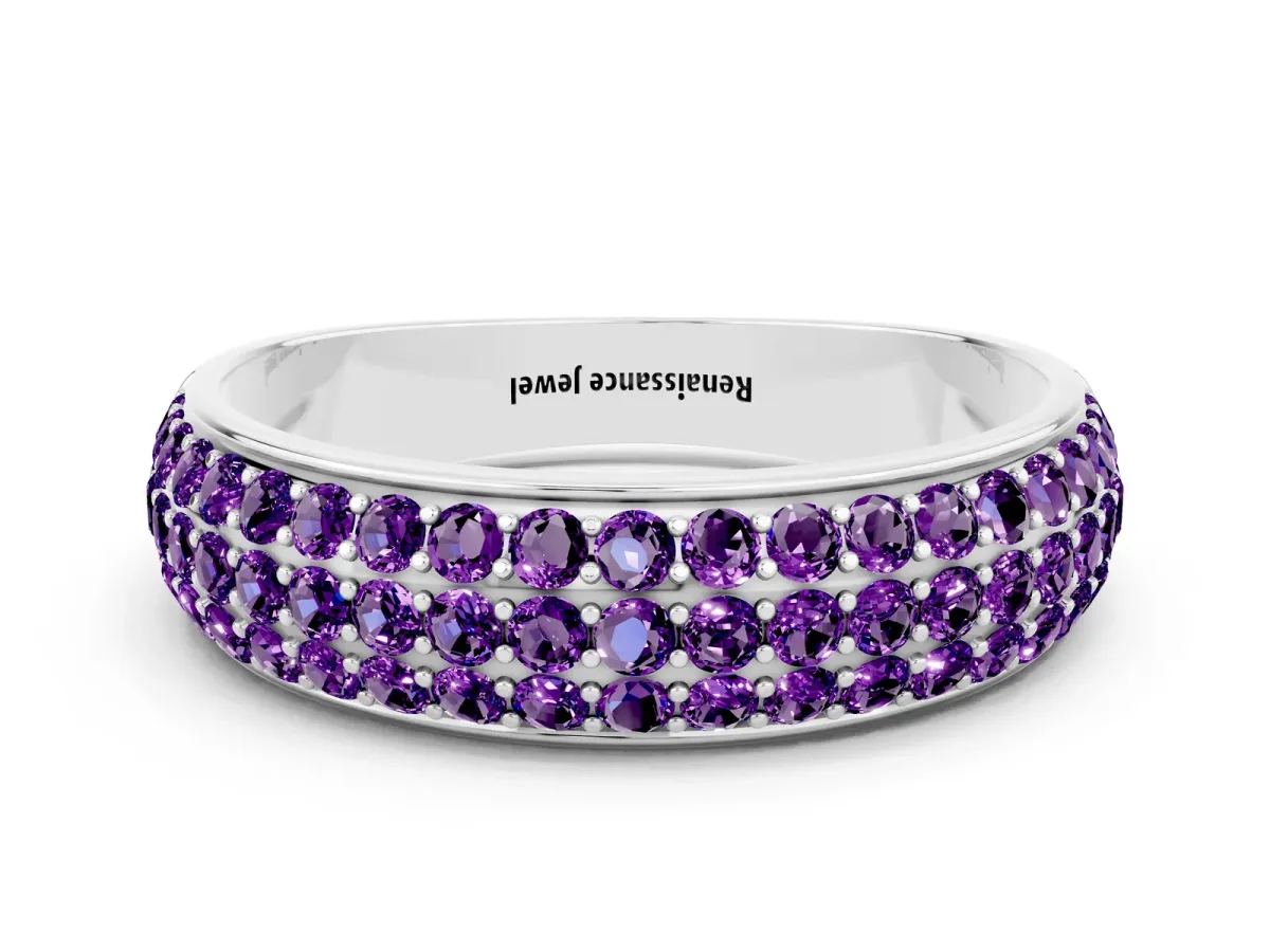 Three-Row Round Amethyst Eternity Band with Shared Prong Setting Silver