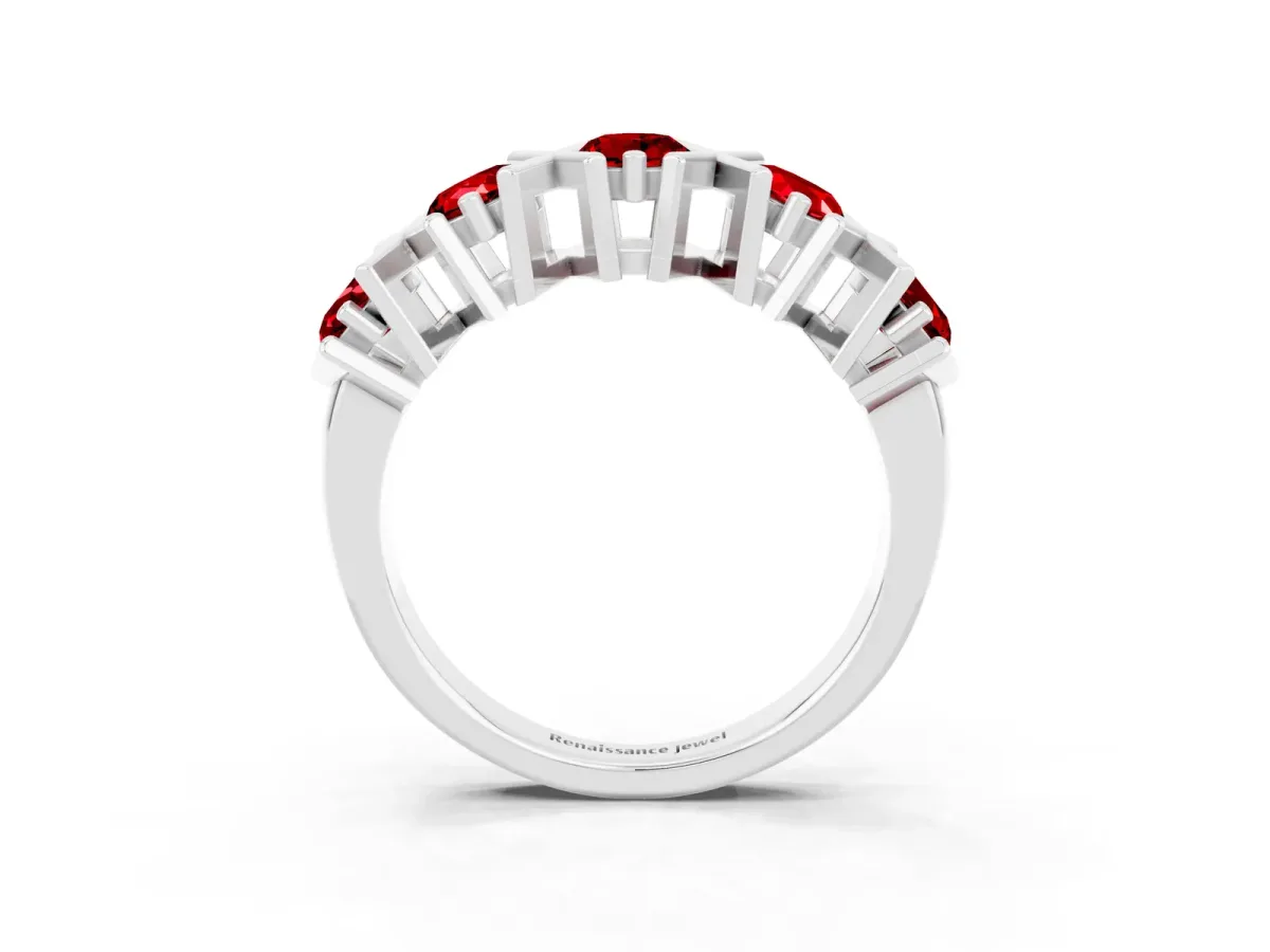 Round Ruby Channel Set Band with X-Prong Detail Silver