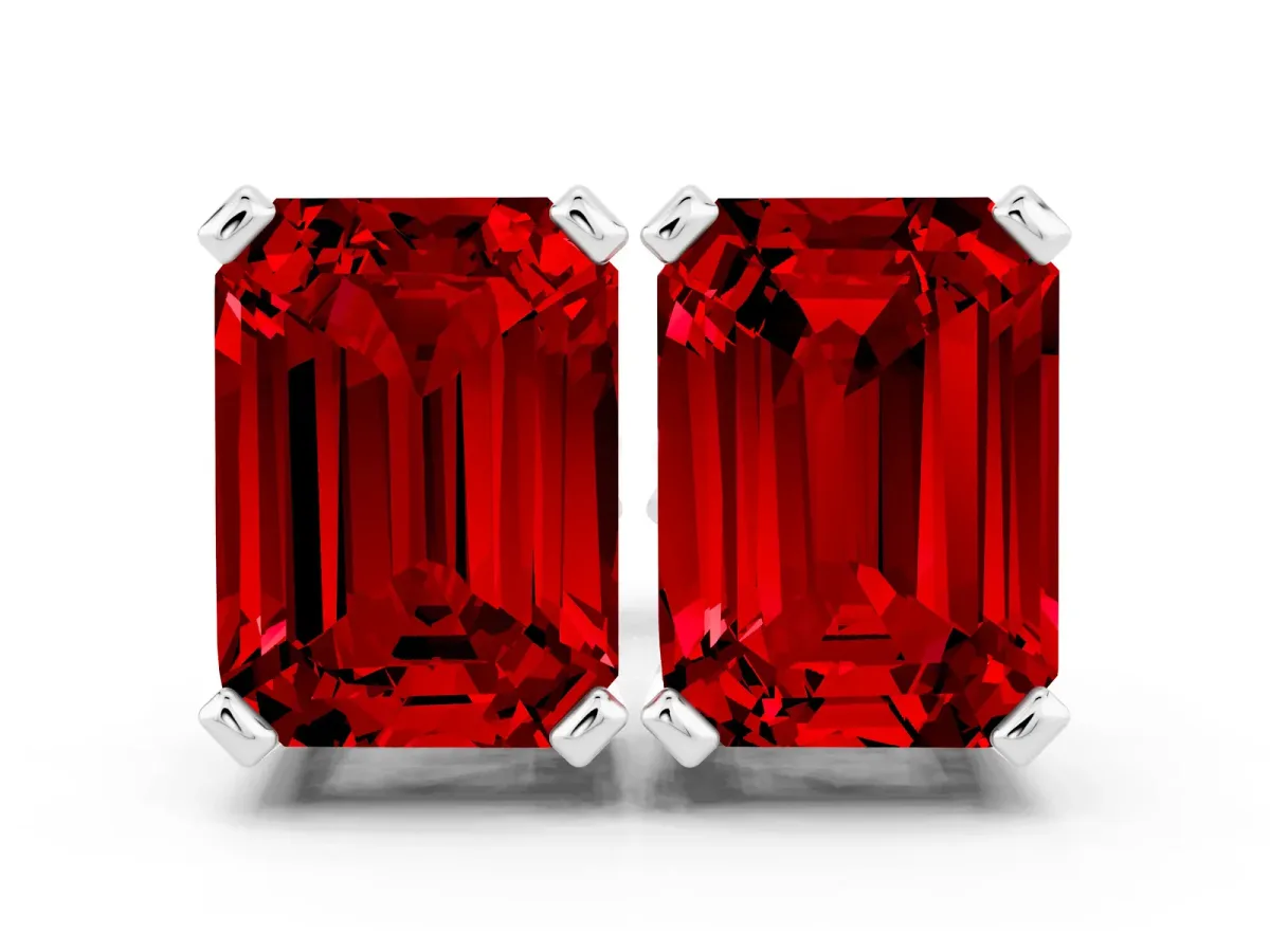 Emerald Cut Ruby Stud Earrings Platinum