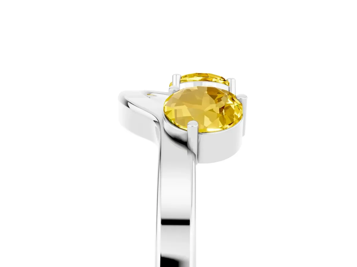Dual Round Yellow Sapphire Open Band Ring with Prong Setting Silver