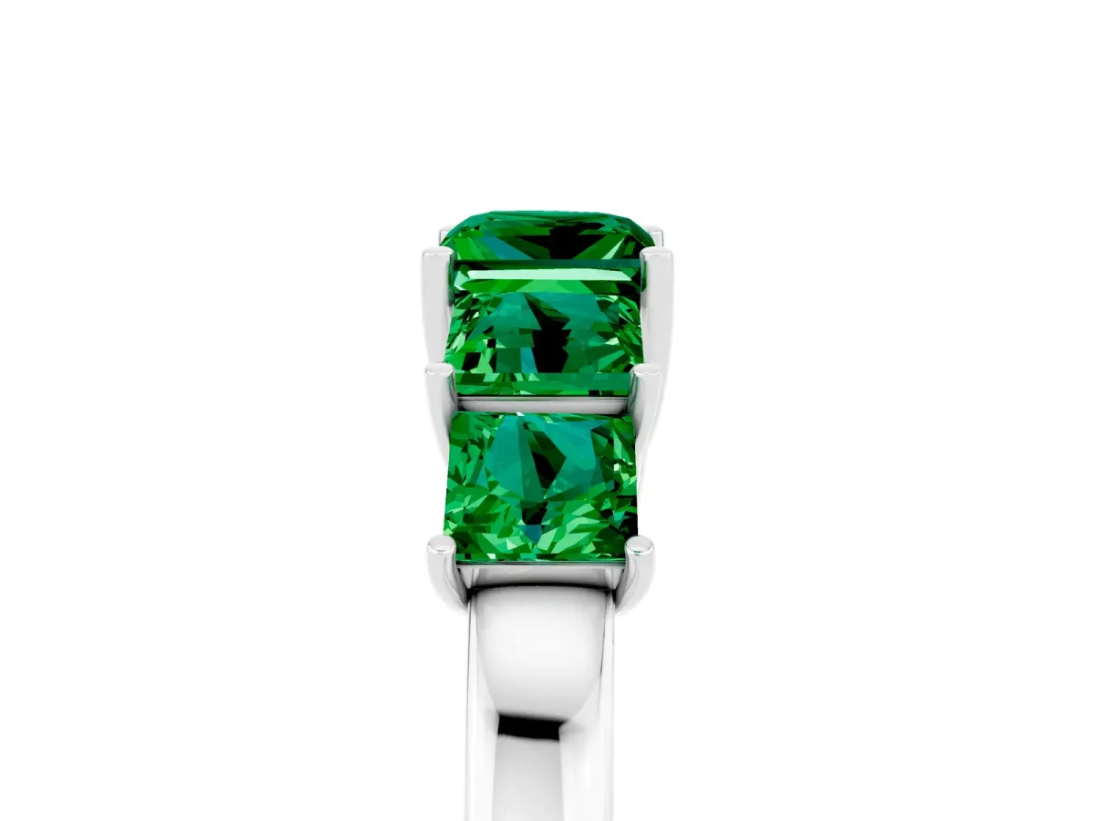 Princess Cut Five-Stone Emerald Ring with Classic Prong Setting Silver