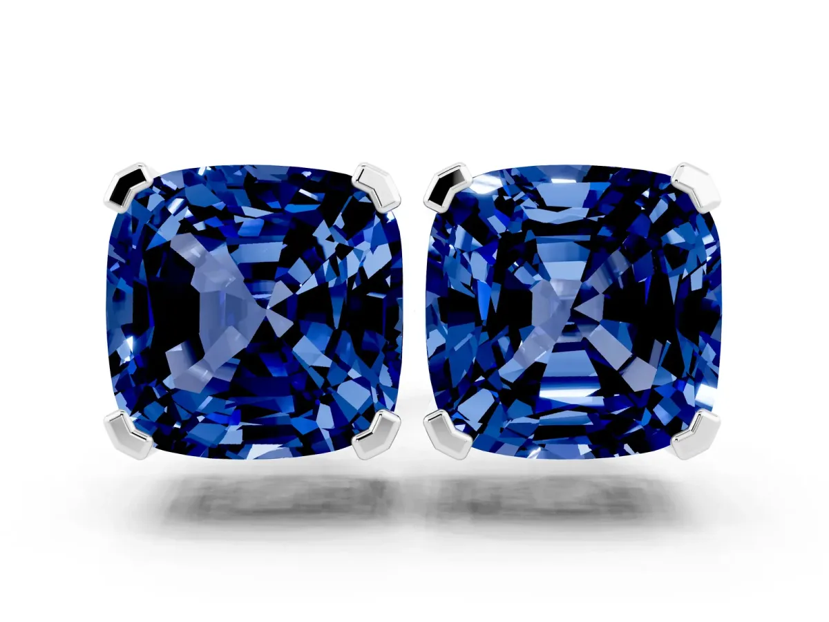 Cushion Cut Blue Sapphire Stud Earrings White gold