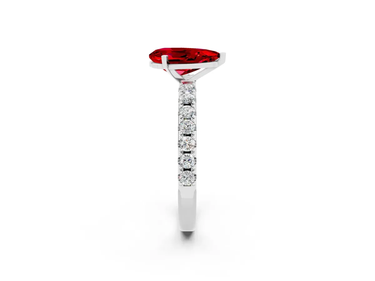 Pear Cut Ruby Solitaire Pavé Band with Four-Prong Setting White gold