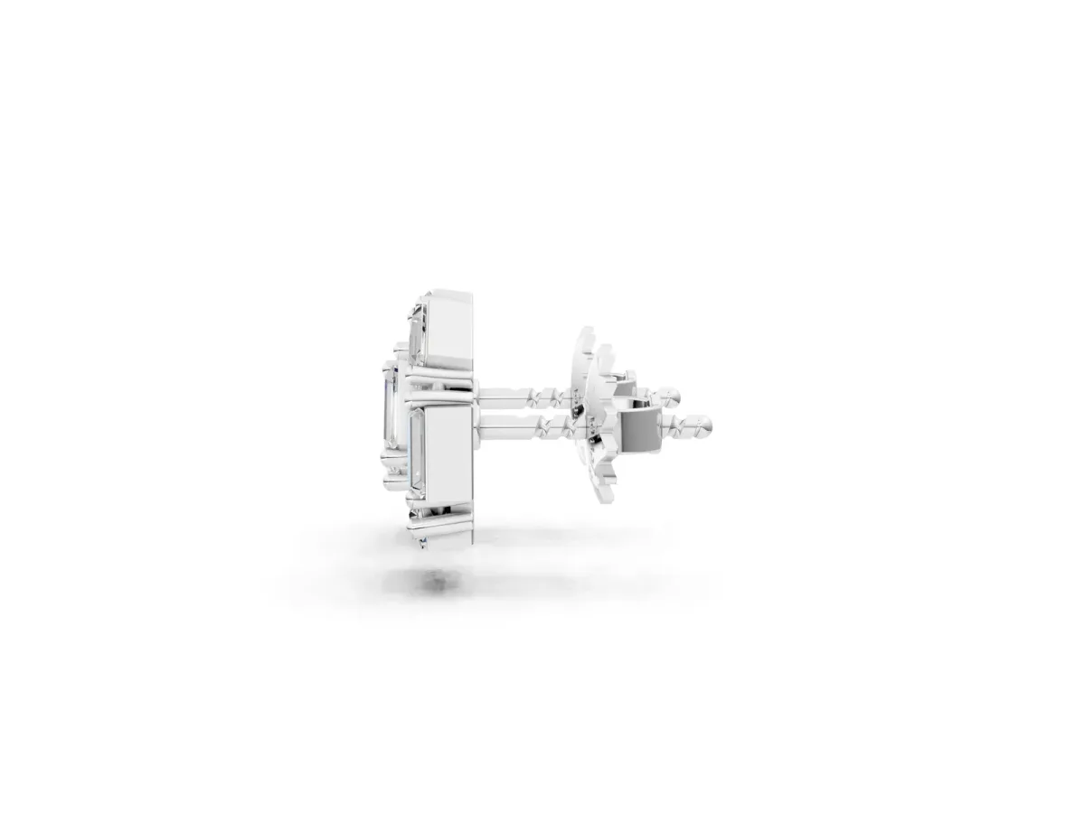 Baguette Diamond Cluster Stud Earrings Silver
