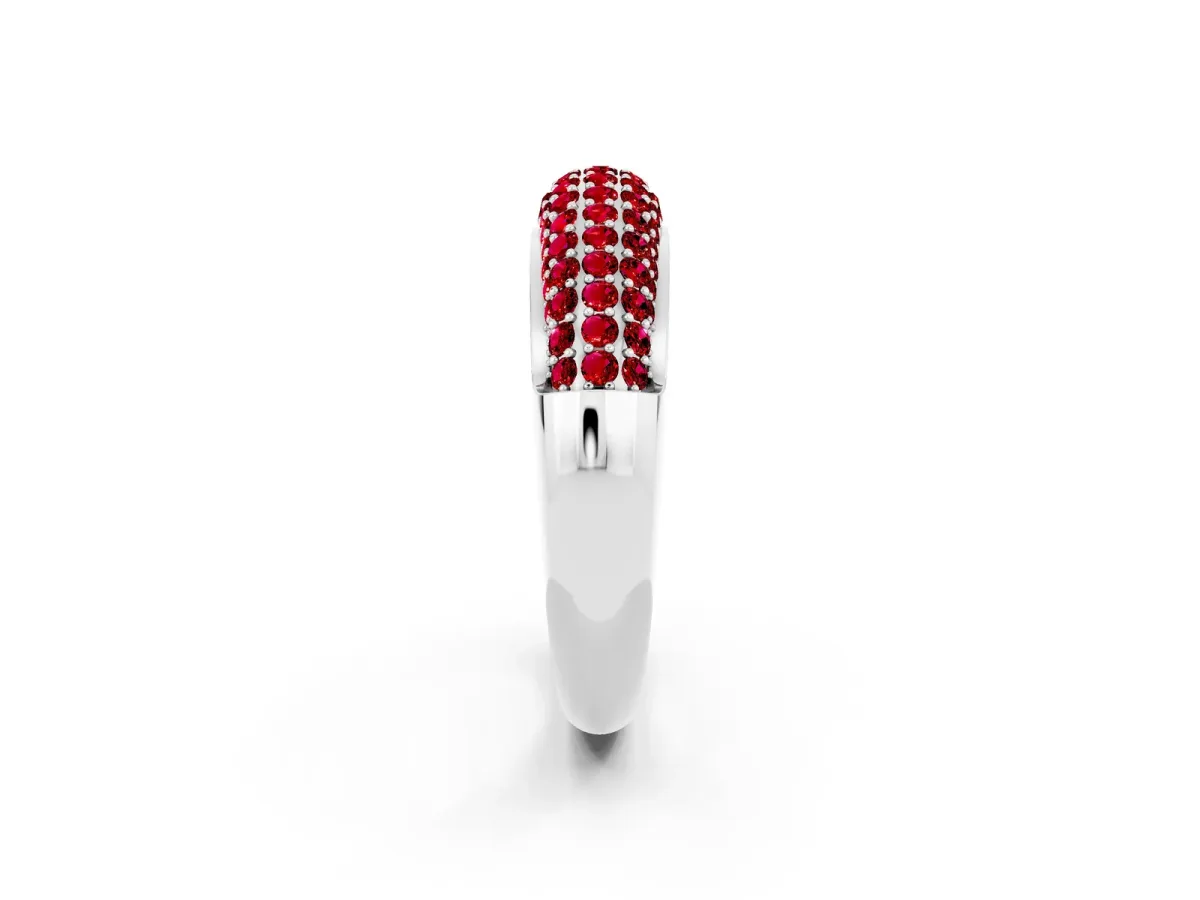 Three-Row Pavé Round Ruby Dome Band Silver