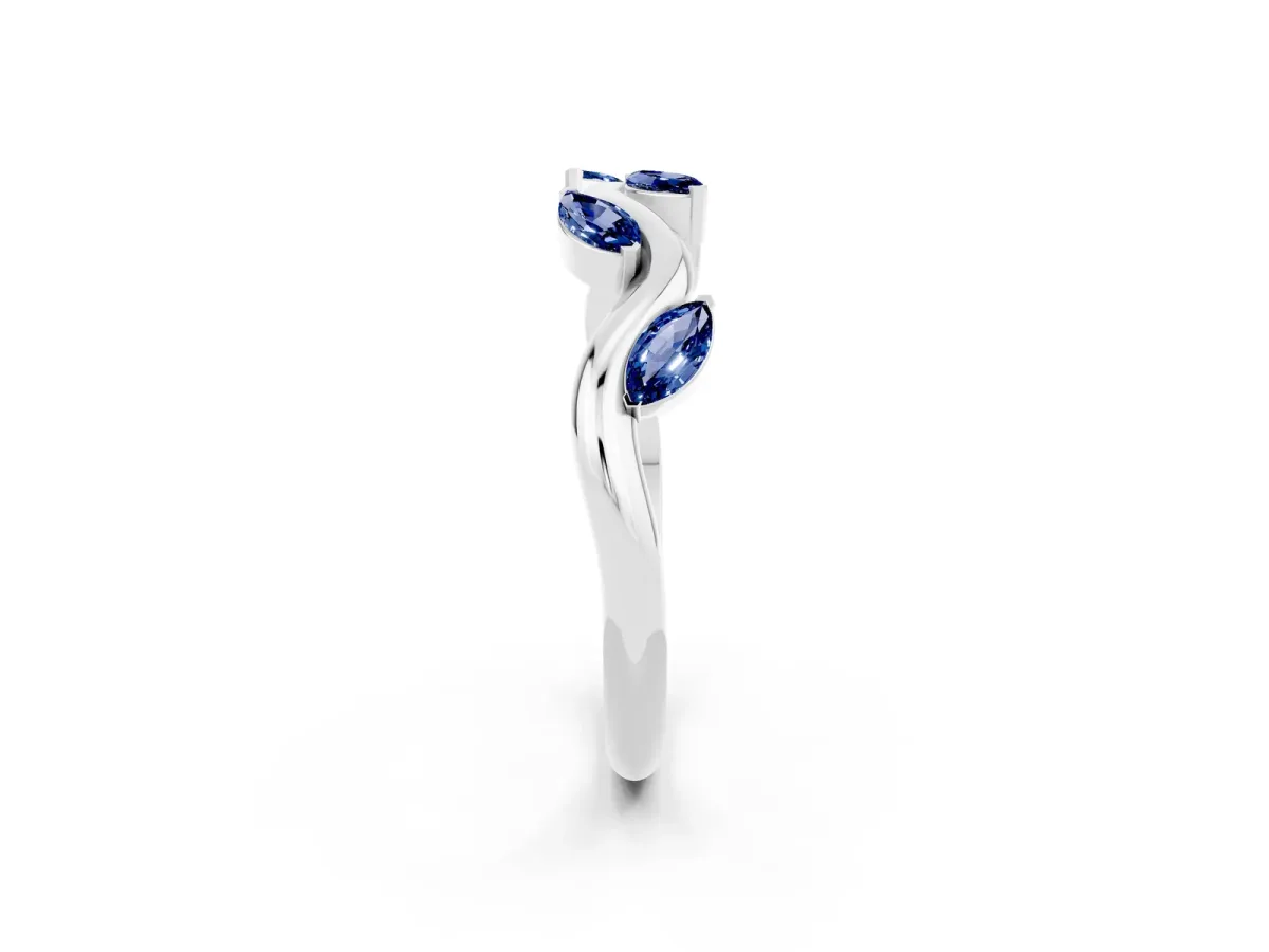 Marquise Blue Sapphire Twisted Band with Prong Setting Platinum