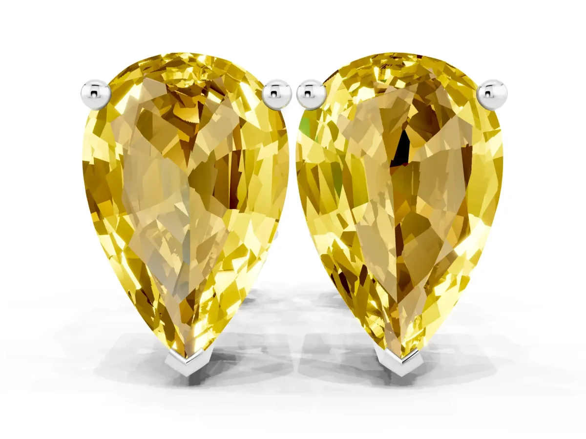 Pear Cut Yellow Sapphire Stud Earrings Platinum