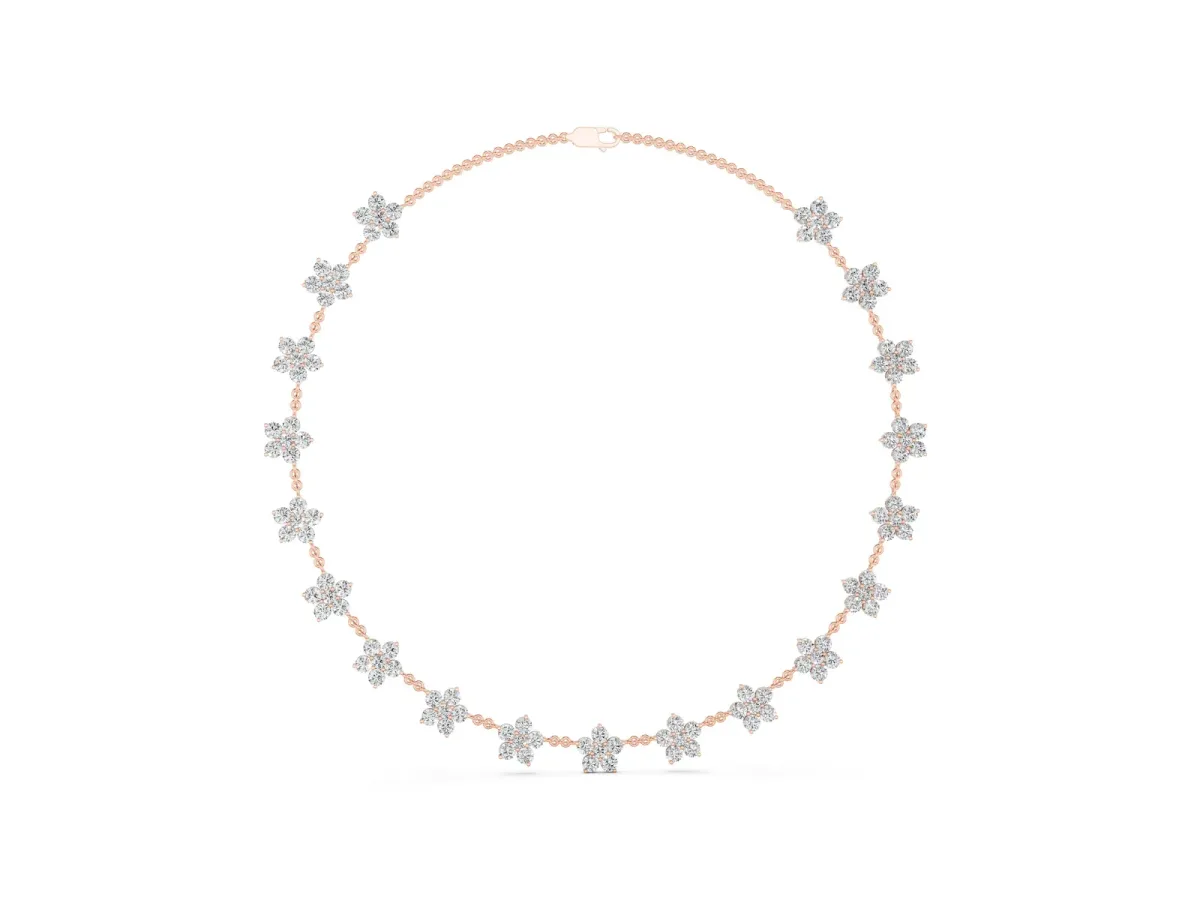 Round Diamond Floral Station Necklace with Diamond Accents Rose gold