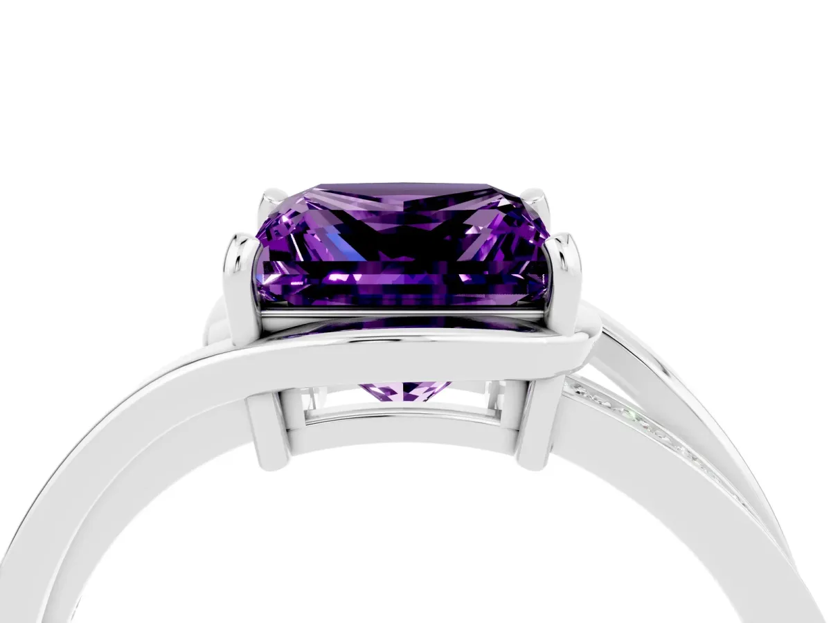 Princess Cut Amethyst Solitaire Ring with Split Shank and Prong Setting Platinum