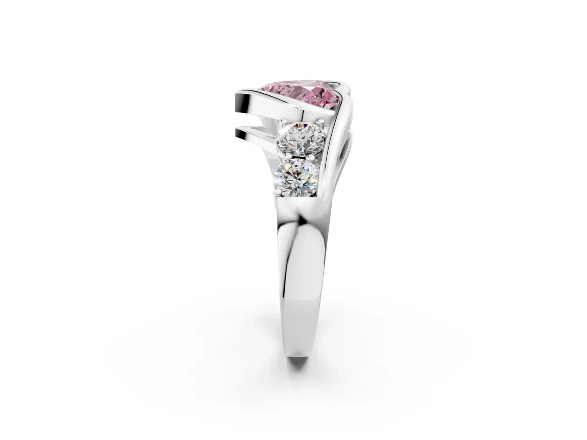 Fancy Pink Bezel Set Heart Cut Diamond Bypass Ring with Round Accents Platinum