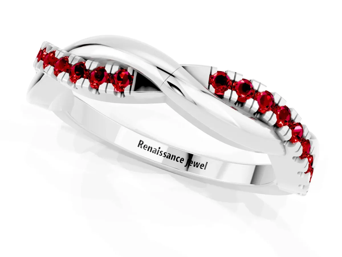 Round Ruby Twisted Infinity Band with Prong Setting Silver