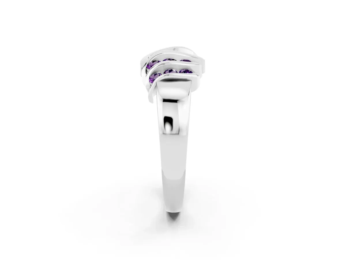 Round Amethyst Multi-Row Crossover Band Silver