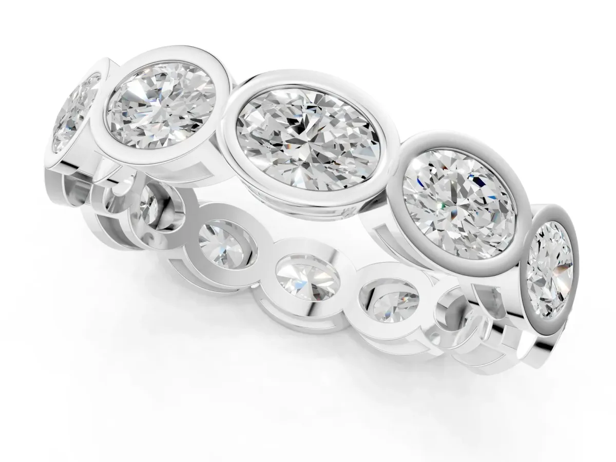 Oval Diamond Bezel Set Eternity Wedding Band Platinum