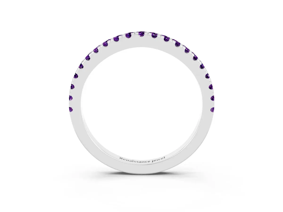 Round Amethyst Pavé Half Eternity Band with Shared Prong Setting Silver