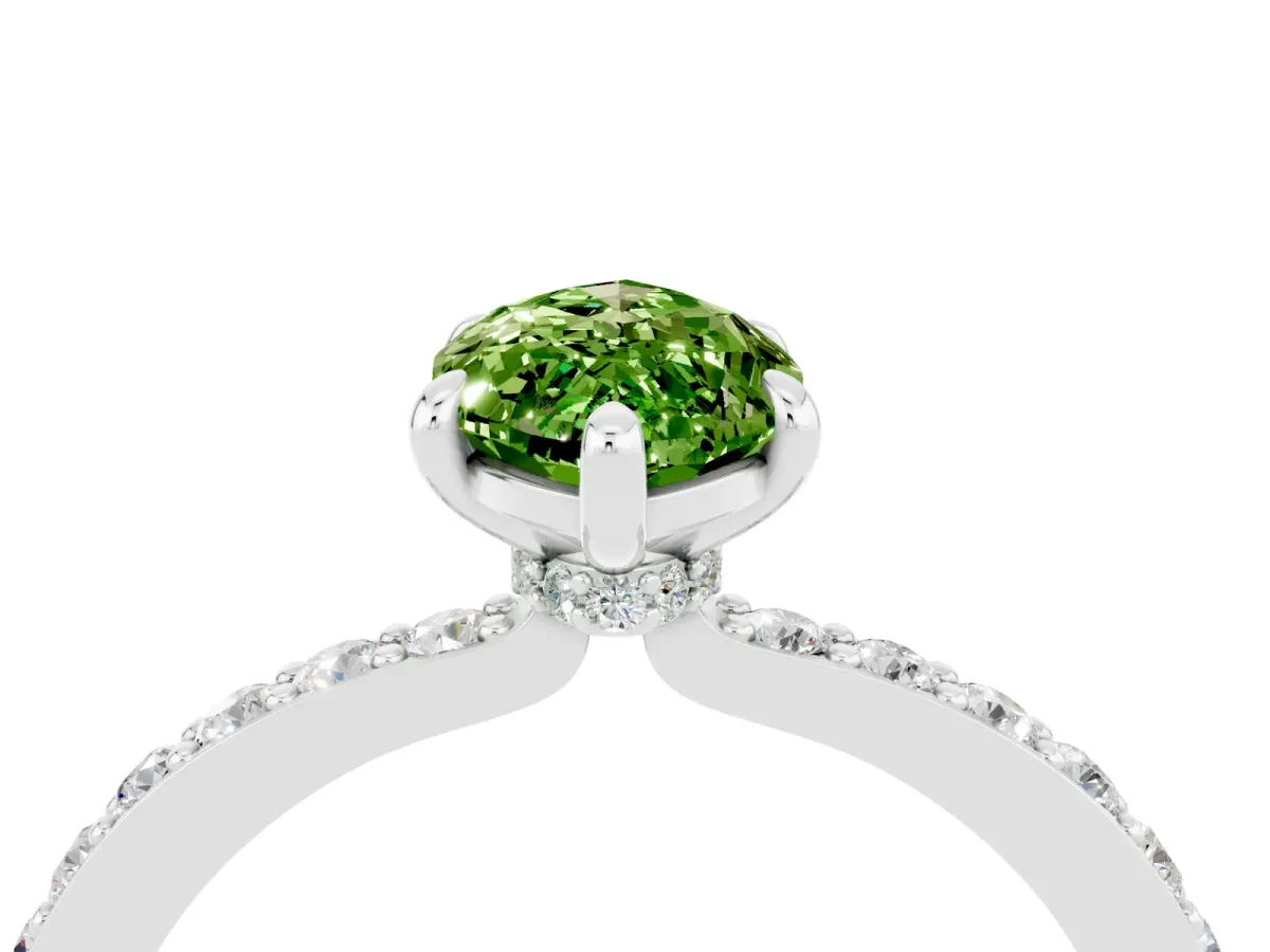 Marquise Cut Peridot Solitaire Engagement Ring with Pavé Band and Four-Prong Setting Silver