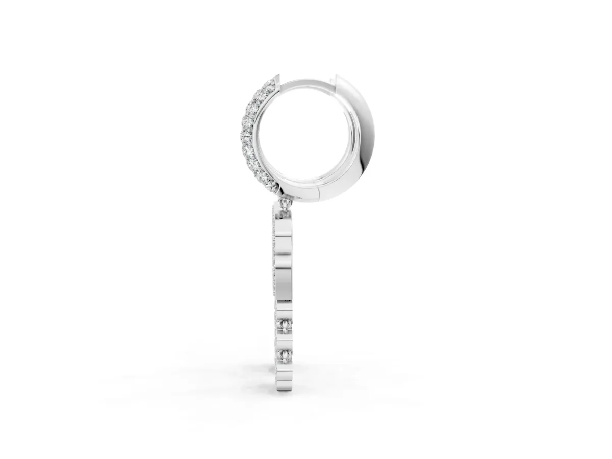 Round Diamond Initial R Huggie Hoop Earrings Platinum