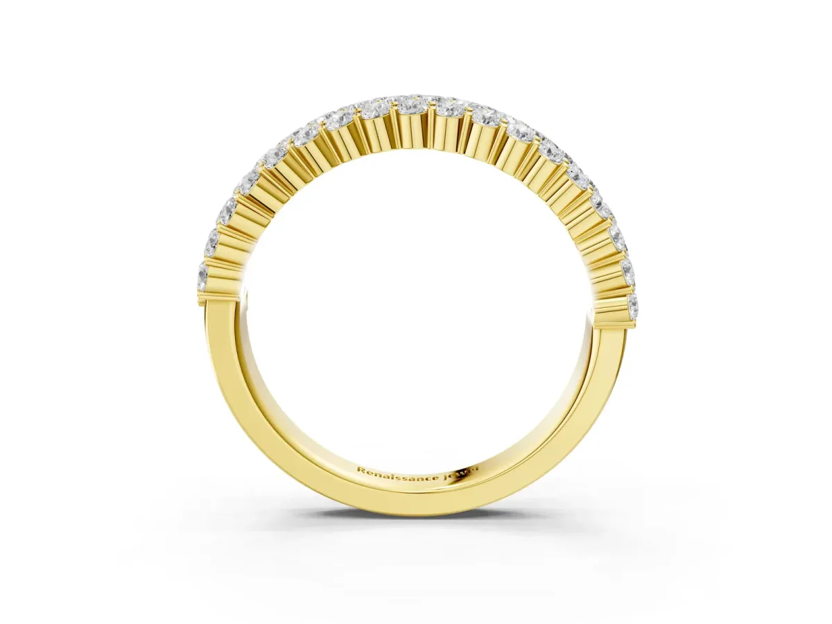 Round Diamond Checkerboard Pavé Promise Ring with Round Diamond Accents Yellow gold