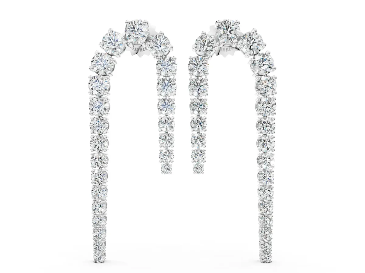 Round Diamond U-Shaped Drop Earrings Platinum