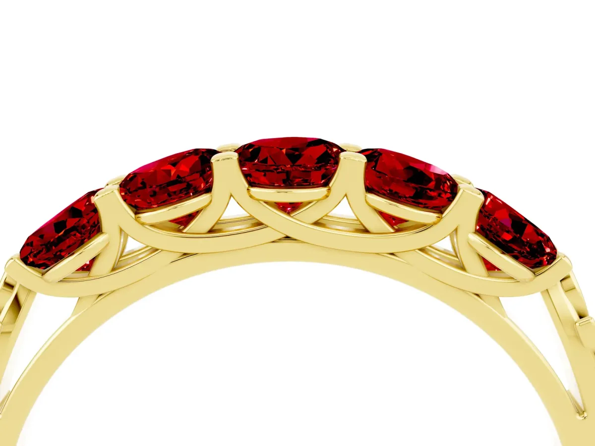 Five-Stone Round Ruby Prong-Set Band Yellow gold