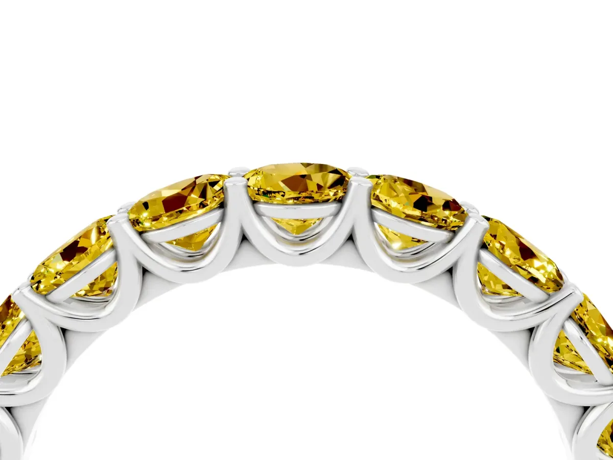 Round Yellow Sapphire Shared Prong Eternity Band Silver