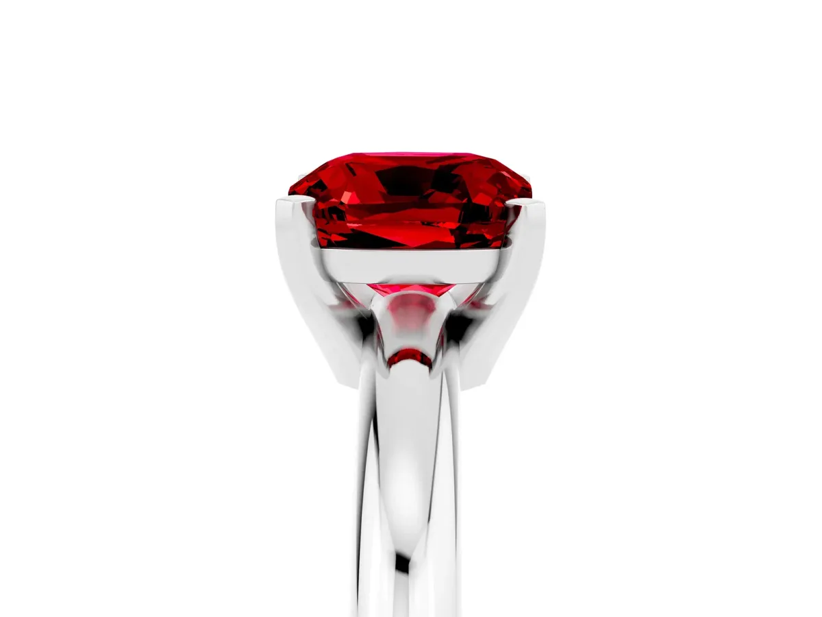 Cushion Cut Ruby Solitaire Engagement Ring with Round Band and Four-Prong Setting Silver