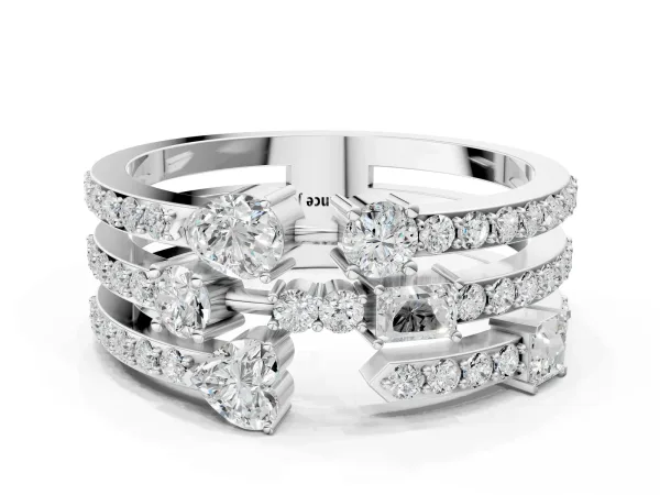 Mixed Shape Diamond Multi Row Promise Ring with Round Diamond Accents Platinum