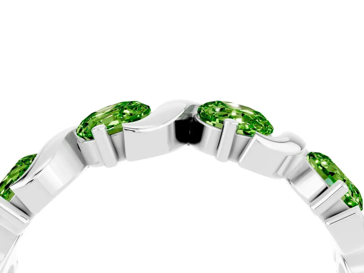 Six-Stone Round Peridot Wave Band with Shared Prong Setting Silver