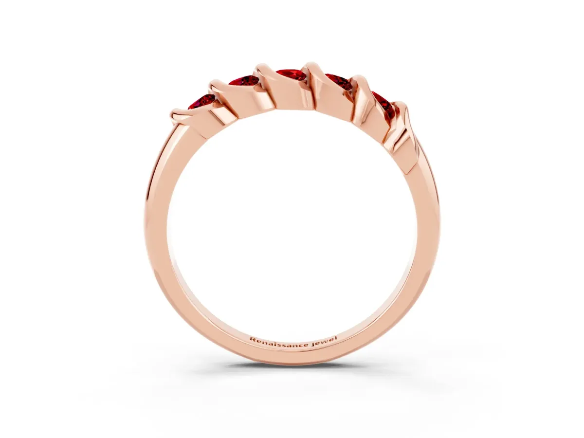Round Ruby Eternity Band with Twist Prong Setting Rose gold