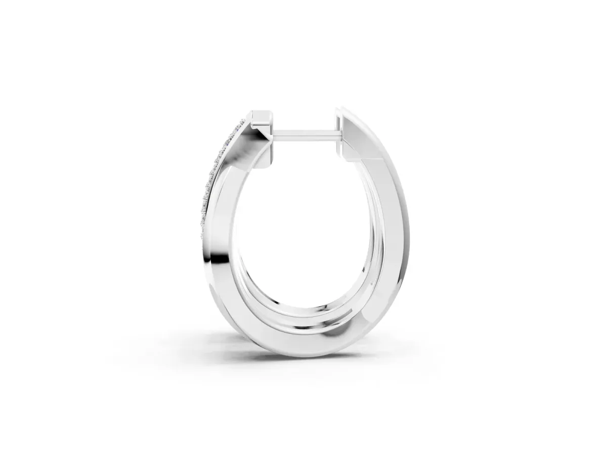 Round Diamond Double Row Huggie Hoop Earrings Silver