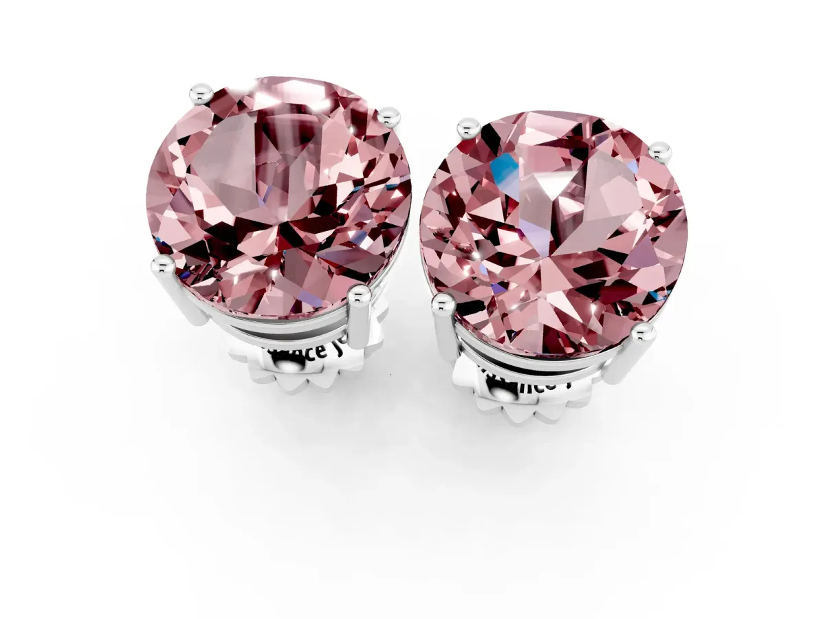 Round Cut Morganite Stud Earrings Platinum
