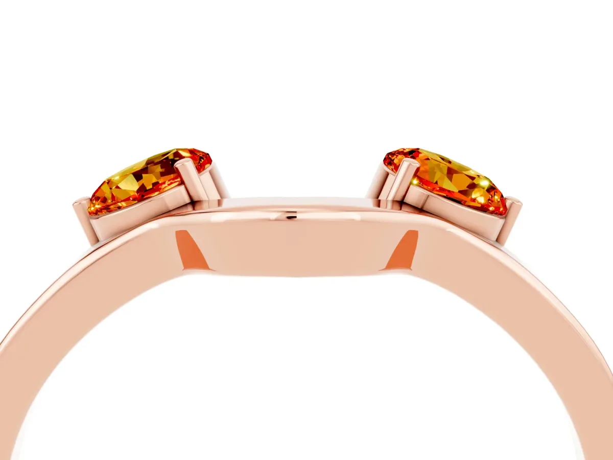 Dual Round Citrine Open Band Ring with Prong Setting Rose gold