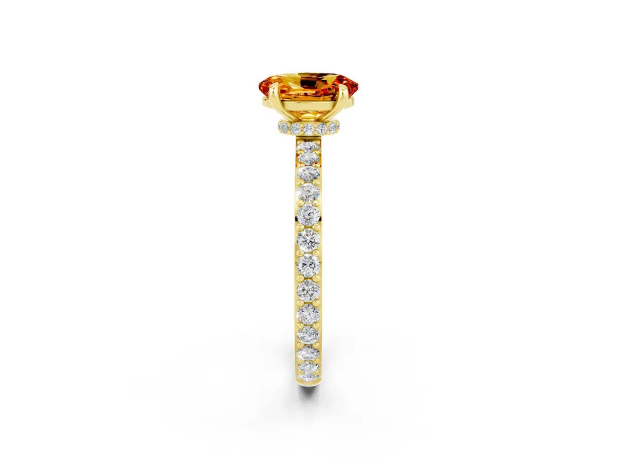 Oval Cut Citrine Solitaire Engagement Ring with Pavé Band and Four-Prong Setting Yellow gold