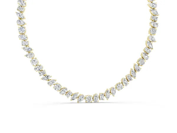 Mixed Shape Diamond Tennis Necklace Yellow gold