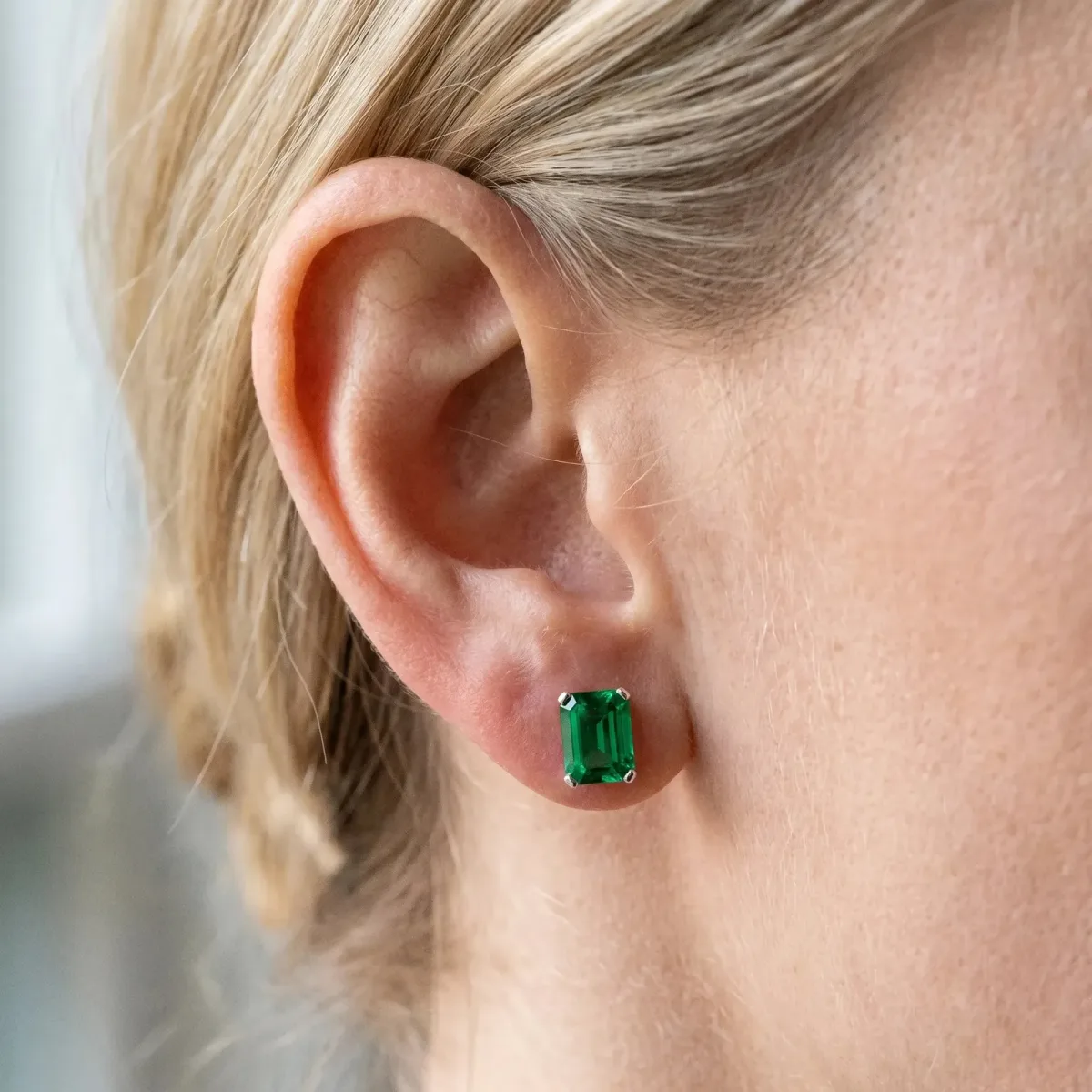 Emerald Cut Emerald Stud Earrings Platinum