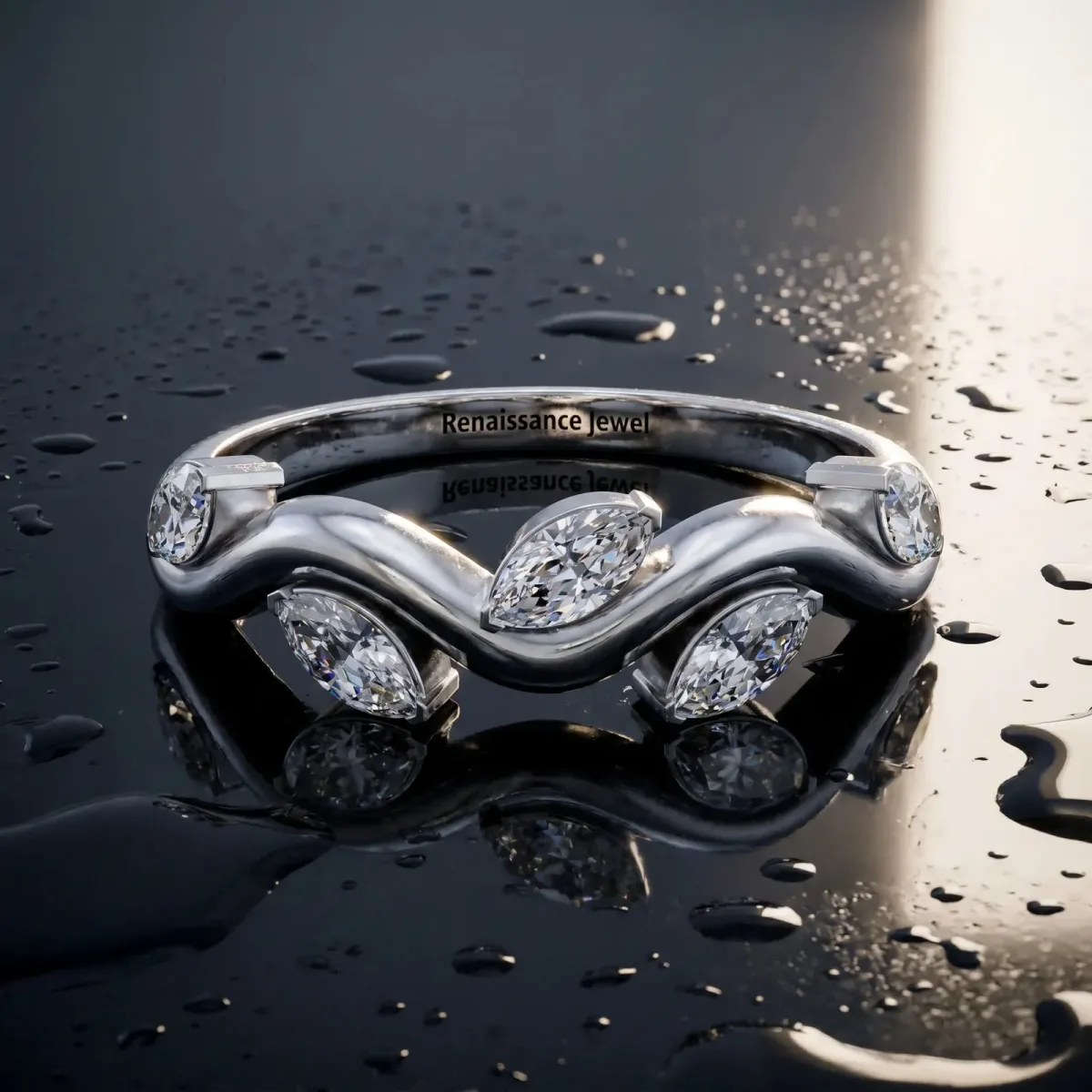 Marquise Diamond Twisted Band with Prong Setting Platinum