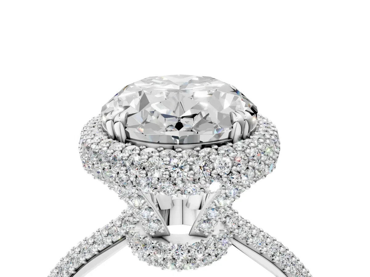 Oval Diamond Halo Ring with Round Diamond Accents Platinum