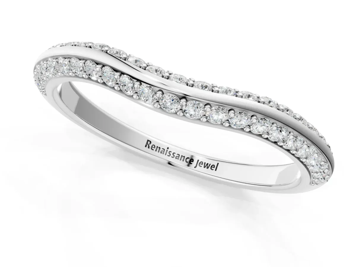 Pavé Round Diamond Wave Band with Shared Prong Setting Platinum