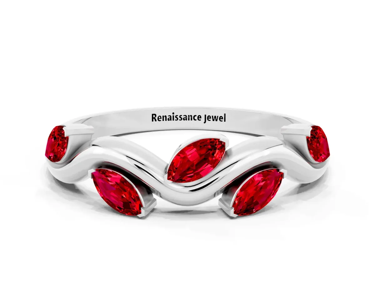 Marquise Ruby Twisted Band with Prong Setting Silver