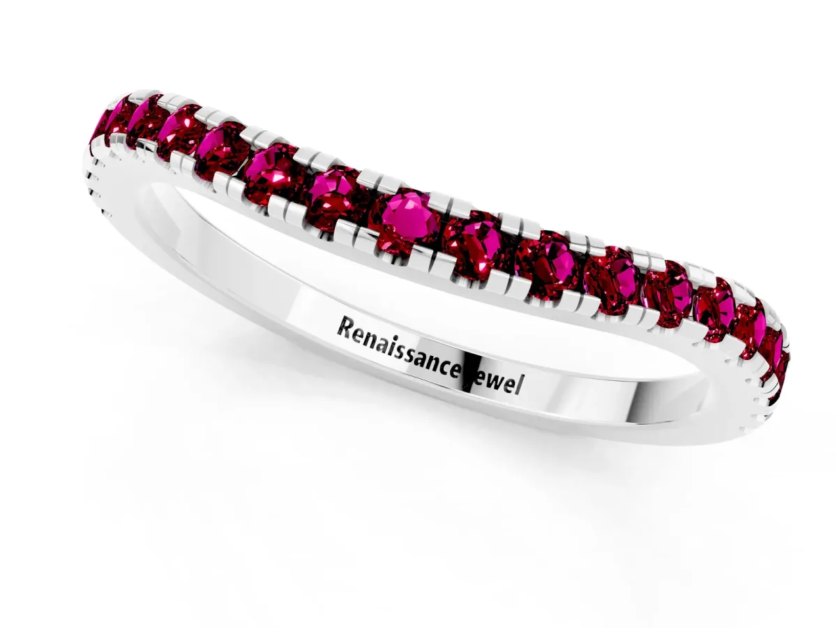 Round Garnet Pavé Half Eternity Band with Shared Prong Setting Platinum