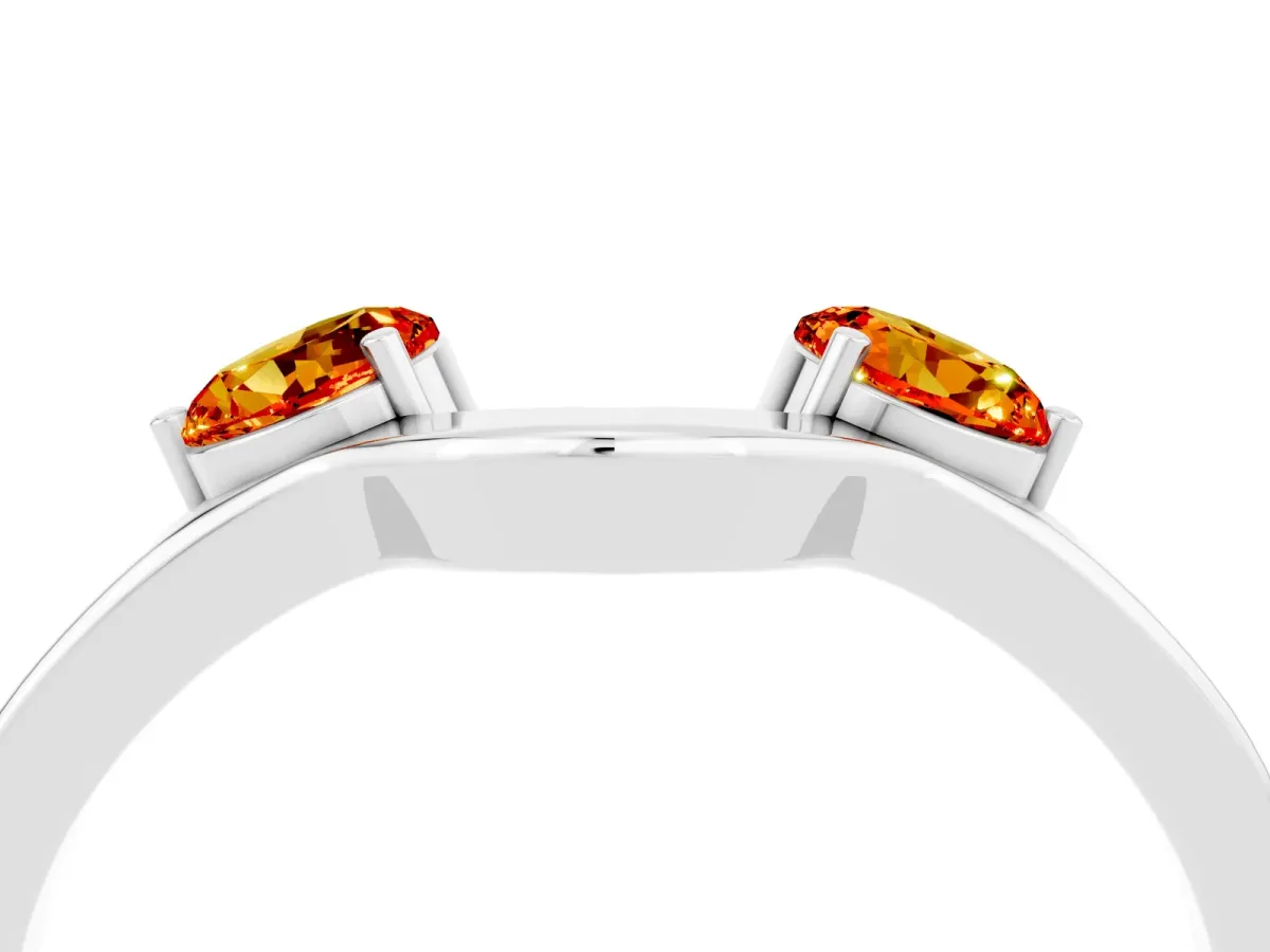 Dual Round Citrine Open Band Ring with Prong Setting Platinum