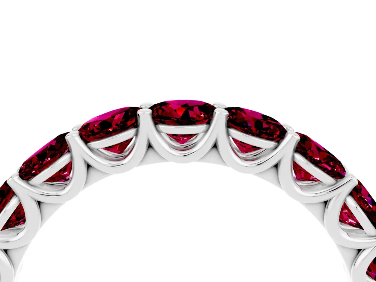 Round Garnet Shared Prong Eternity Band White gold