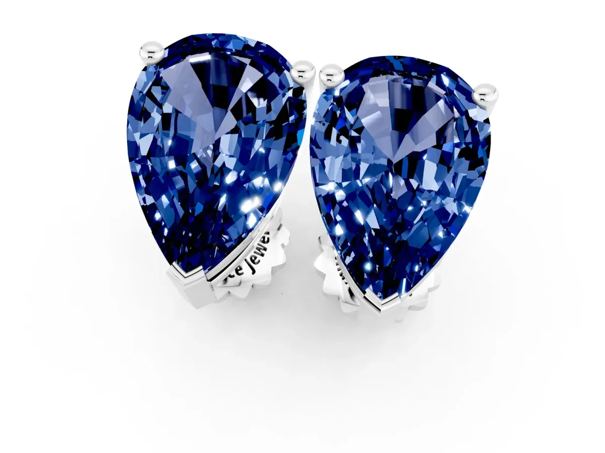 Pear Cut Blue Sapphire Stud Earrings White gold