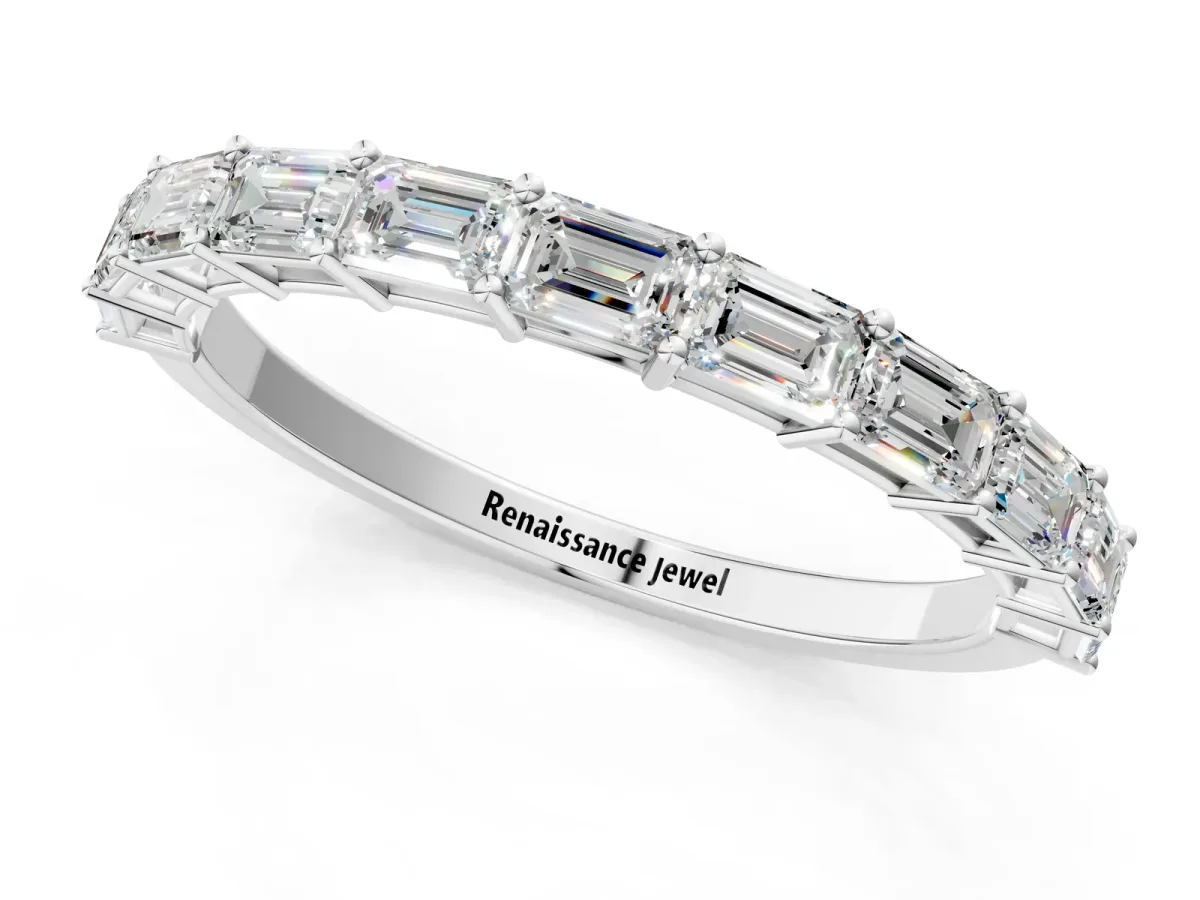 Emerald Cut Diamond Single Row Wedding Band Silver