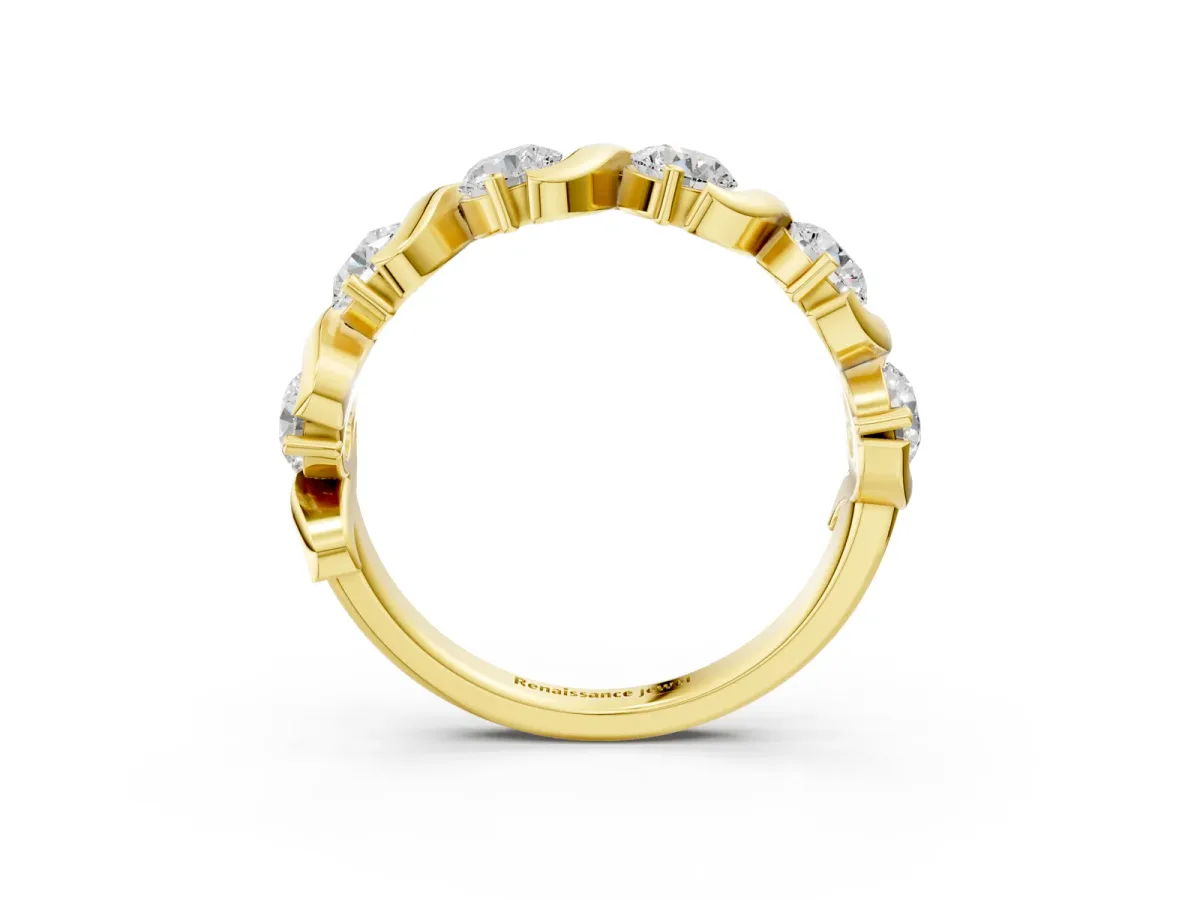 Six-Stone Round Diamond Wave Band with Shared Prong Setting Yellow gold