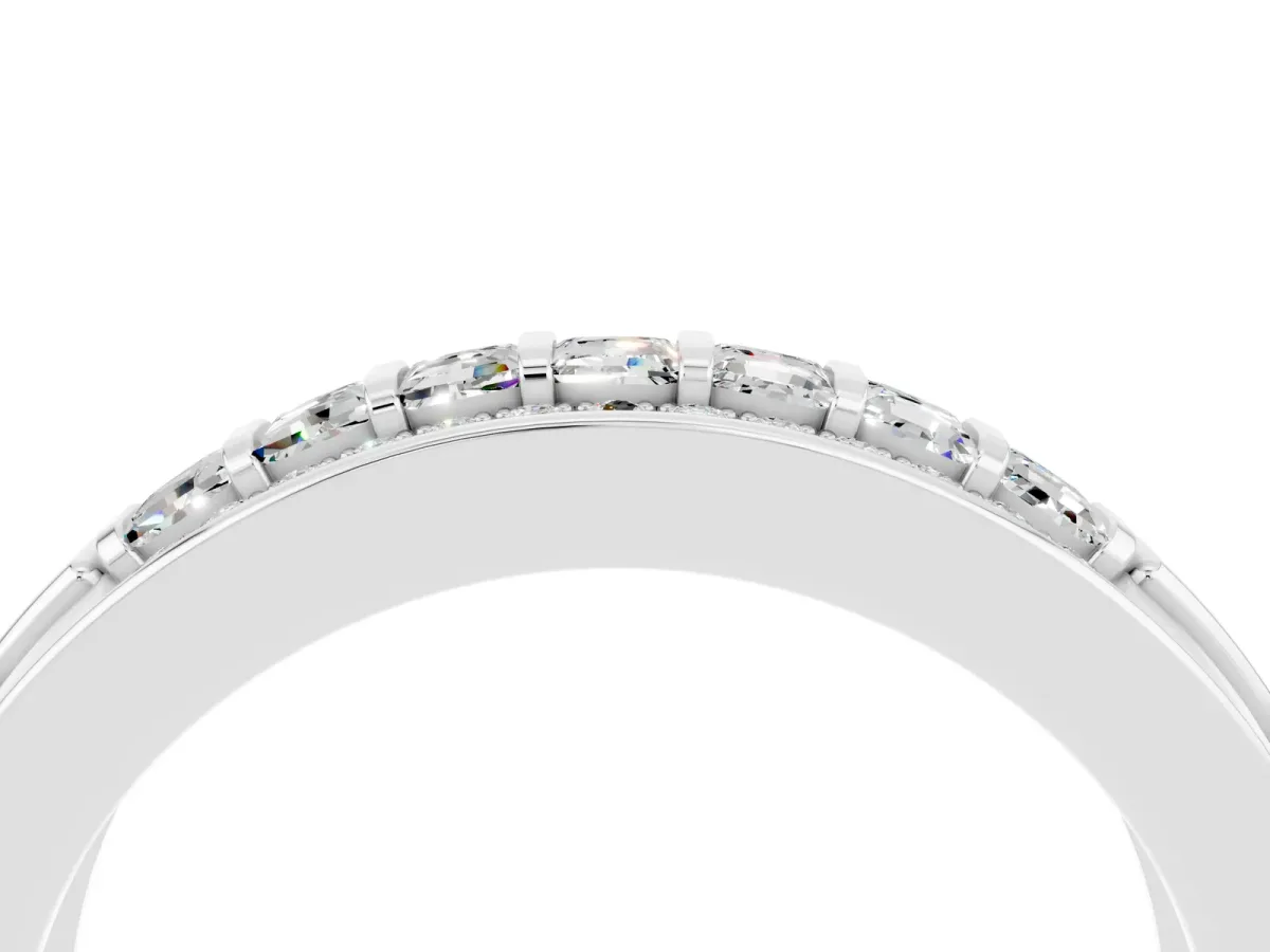 Bar-Set Princess Cut Moissanite Pavé Band Silver