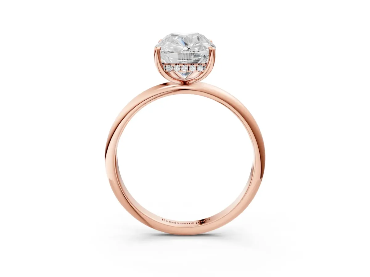 Old Mine Elongated Cushion Diamond Classic Band Four Prong Solitaire Ring Rose gold