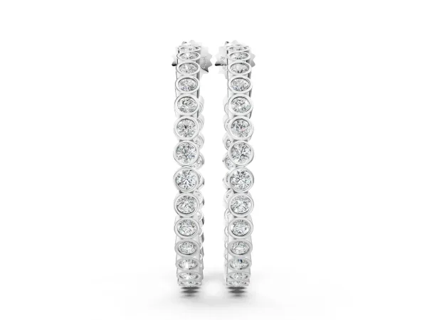 Round Diamond Bezel-Set Inside-Out Large Hoop Earrings White gold